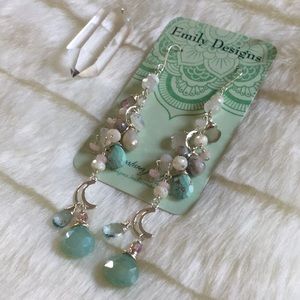 Turquoise crystal moon earrings